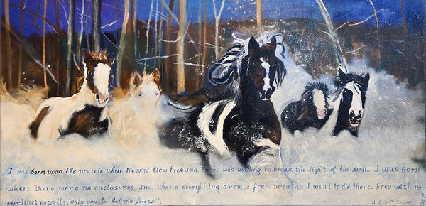 Jane Ash Poitras artwork 'HORSES FOR AN INSPIRATIONAL QUEEN' at Canada House Gallery