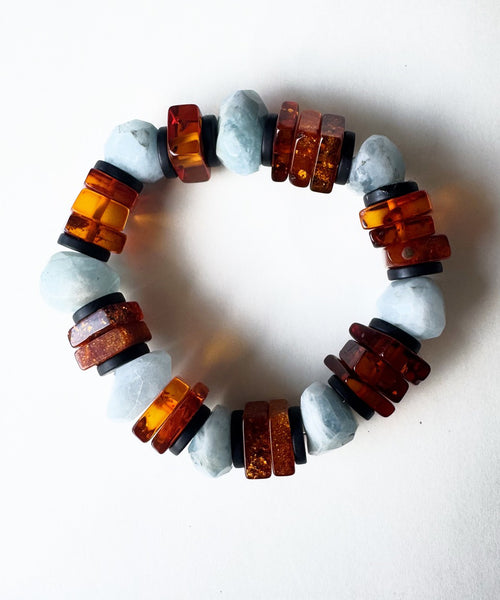 . NESHKA artwork 'AQUAMARINE, AMBER AND ONYX BRACELET' at Canada House Gallery