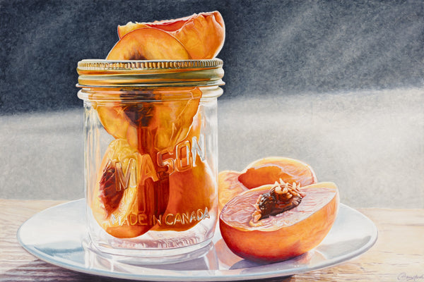 Jan Crawford artwork 'ORCHARD HOUSE PEACHES, MADE IN CANADA' at Canada House Gallery