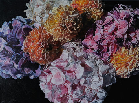 DAHLIAS AND HYDRANGEA