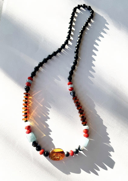 . NESHKA artwork 'AMBER, AQUAMARINE & ONYX NECKLACE' at Canada House Gallery