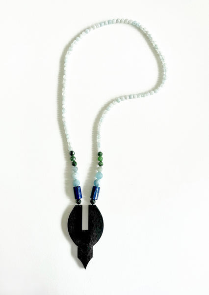 . NESHKA artwork 'AQUAMARINE, AGATES, EMERALDS & EBONY WOOD NECKLACE' at Canada House Gallery