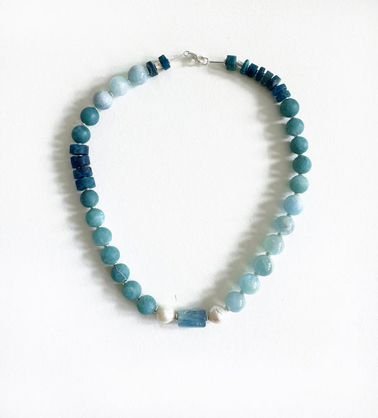 . NESHKA artwork 'AQUAMARINE, TOURMALINE & FRESH WATER PEARLS NECKLACE' at Canada House Gallery