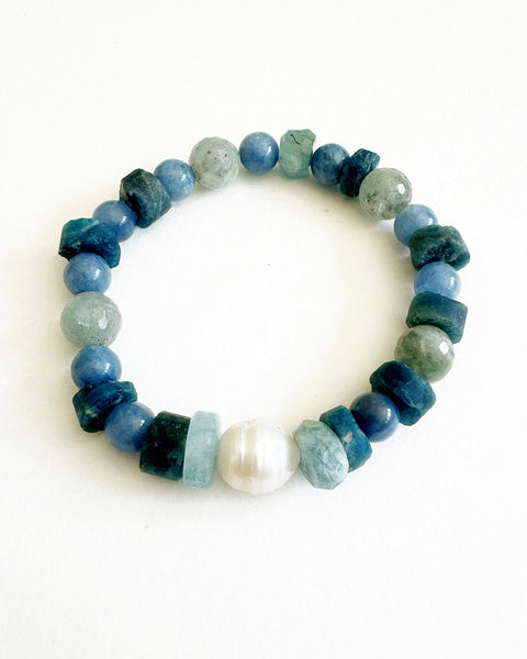 . NESHKA artwork 'AQUAMARINE, TOURMALINE, AGATES & FRESH WATER PEARL BRACELET' at Canada House Gallery