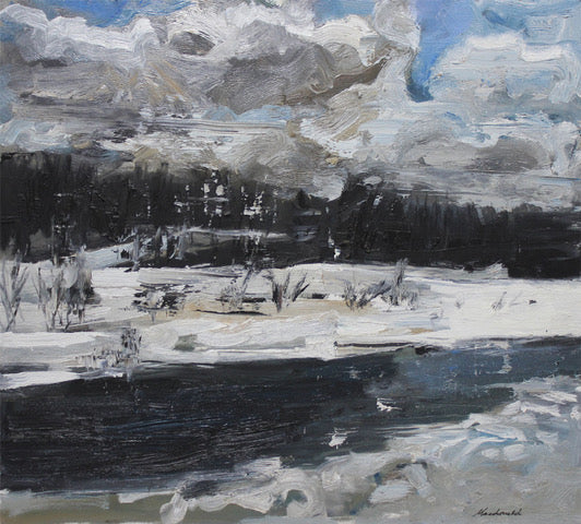 John Macdonald artwork 'WINTER RIVER NEAR VANDERHOOF' at Canada House Gallery