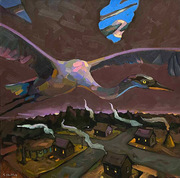 Travis Shilling artwork 'BEAVER MOON AND THE BLUE HERON' at Canada House Gallery