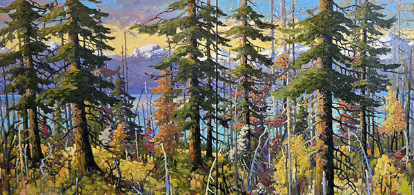 Rod Charlesworth artwork 'VEIL OF TREES, KOOTENAY LK. DIPTYCH' at Canada House Gallery