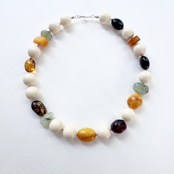 . NESHKA artwork 'AMBER, BONE AND MOUNTAIN CRYSTAL NECKLACE' at Canada House Gallery