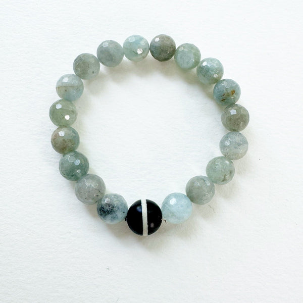 . NESHKA artwork 'AQUAMARINE, BLACK AND WHITE LACE STRIPED AGATE BRACELET' at Canada House Gallery