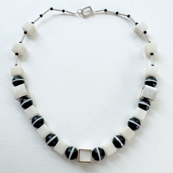 . NESHKA artwork 'WHITE AGATE AND BLACK STRIPED AGATE NECKLACE' at Canada House Gallery