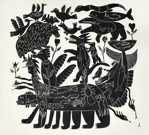 Pitseolak Qimirpik artwork 'DINOSAUR RIDING TRANSFORMATION' at Canada House Gallery