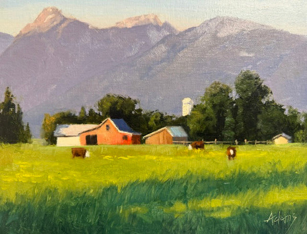 Gaye Adams artwork 'RED BARN, AFTERNOON LIGHT' at Canada House Gallery