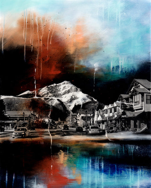 Dieter Schlatter artwork 'BANFF AVENUE,  MT. CASCADE,  BANFF' available at Canada House Gallery - Banff, Alberta