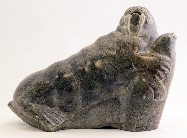 Joshua Nappatu Aqautu artwork 'WALRUS WITH PUP' available at Canada House Gallery - Banff, Alberta