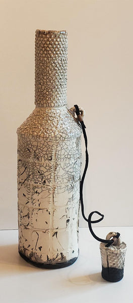 Elizabeth Harris artwork 'WHITE CRACKLE RAKU BOTTLE' at Canada House Gallery