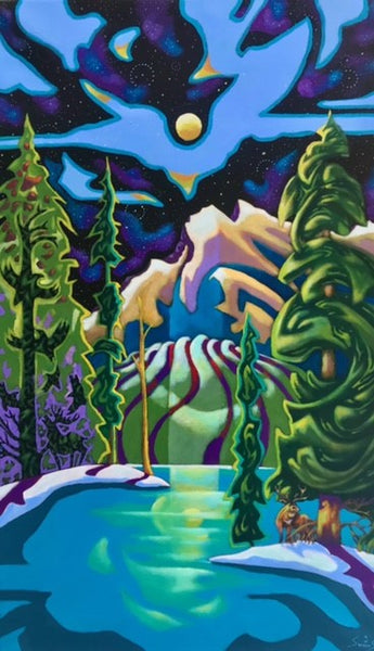 K Neil Swanson artwork 'RUNDLE MOUNTAIN AURORA' at Canada House Gallery