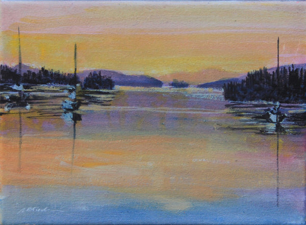 Bev Rodin artwork 'SAILBOATS AT DUSK' at Canada House Gallery