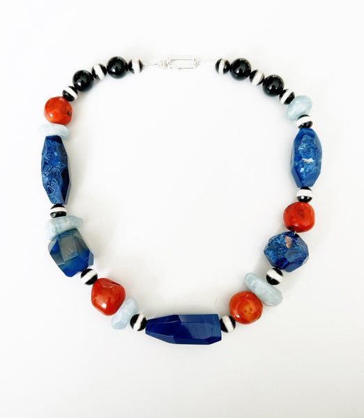 . NESHKA artwork 'AGATES, AQUAMARINE, ONYX AND TINTED CORALS NECKLACE' at Canada House Gallery