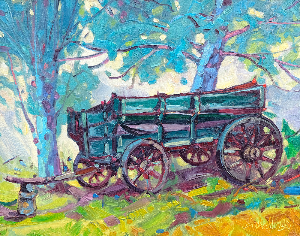 Dominik J Modlinski artwork 'OLD WAGON - ROSEBUD, AB' at Canada House Gallery