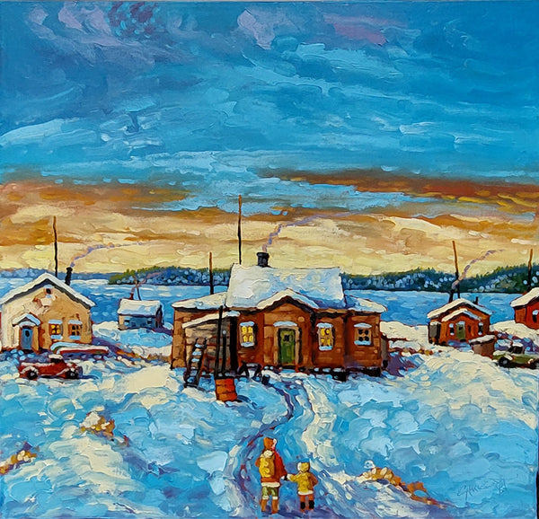 Rod Charlesworth artwork 'DENE SETTLEMENT ALONG THE INGRAHAM TRAIL' at Canada House Gallery