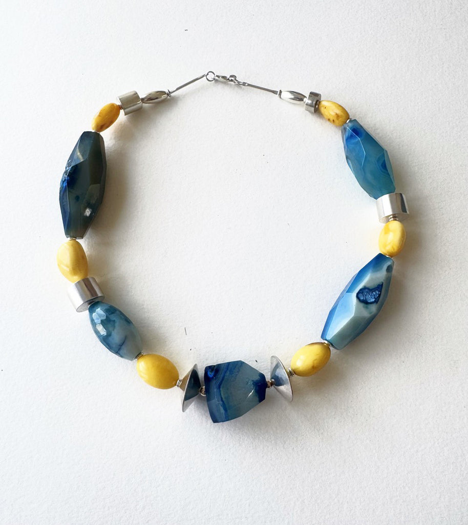 . NESHKA artwork 'BLUE AGATE, AMBER AND SILVER NECKLACE' at Canada House Gallery