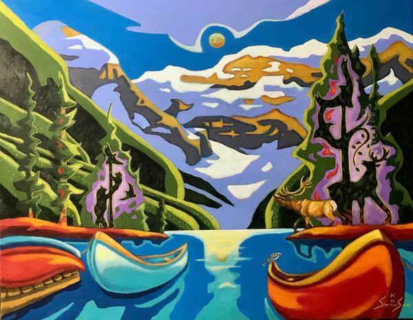 K Neil Swanson artwork 'DAY TRIPPING AT LAKE LOUISE' at Canada House Gallery