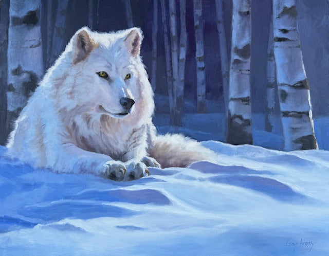 Gaye Adams artwork 'WHITE WATCHER' at Canada House Gallery