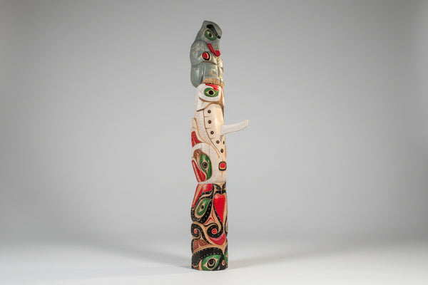 Ernest Puglas artwork 'KILLER WHALE, SISIUTL & WOLF TOTEM POLE' at Canada House Gallery