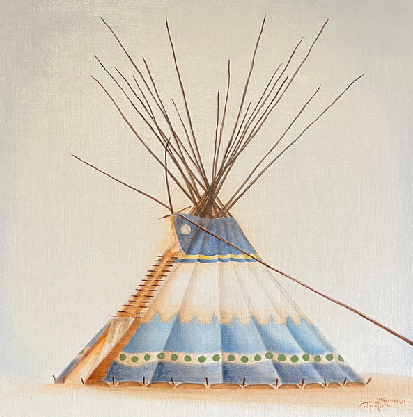 Janice Iniskim-Aki Tanton artwork 'BLUE SONG LODGE' at Canada House Gallery