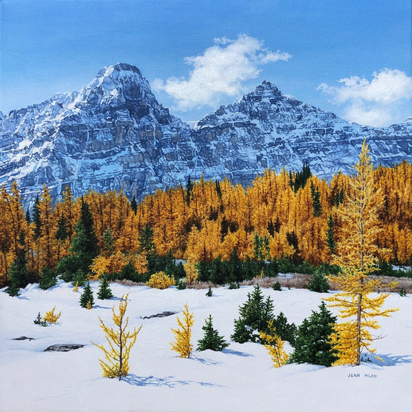 Jean Pilch artwork 'FIRST SNOW, LARCH VALLEY' at Canada House Gallery