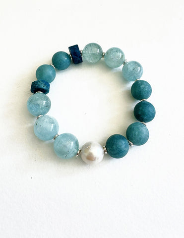 AQUAMARINE, TOURMALINE & FRESH WATER PEARL BRACELET