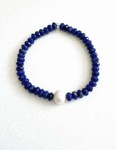 LAPIS LAZULI & FRESH WATER PEARL BRACELET