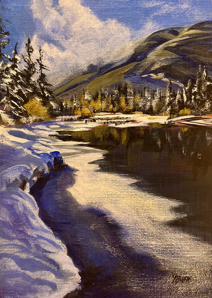 Yvonne Bush artwork 'IT WON'T BE LONG - BOW RIVER, BANFF' at Canada House Gallery