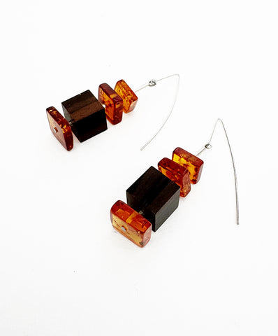 AMBER AND EBONY WOOD EARRINGS