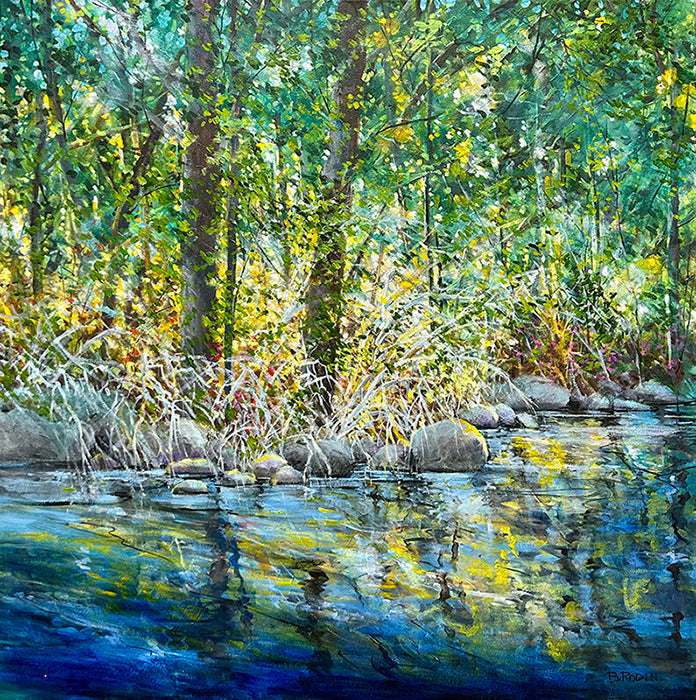 Bev Rodin artwork 'FOREST LIGHT SERIES : PADDLE AND PAUSE' at Canada House Gallery