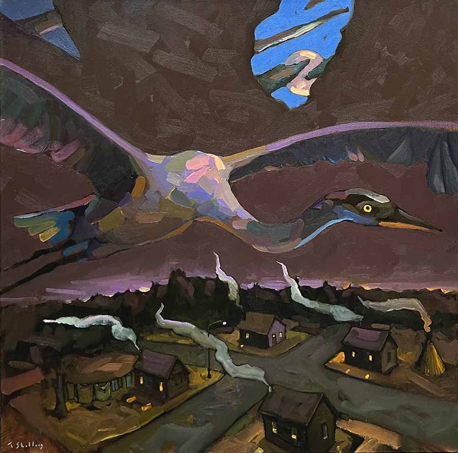 Travis Shilling artwork 'BEAVER MOON AND THE BLUE HERON' at Canada House Gallery