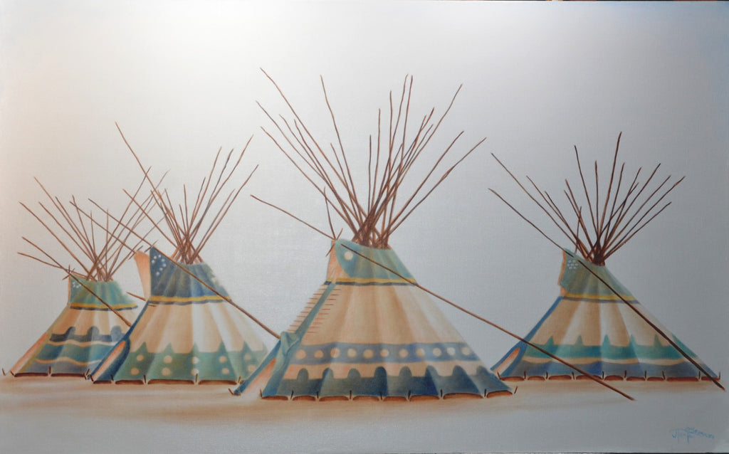 Janice Iniskim-Aki Tanton artwork 'QUIET MORNING CAMP' at Canada House Gallery