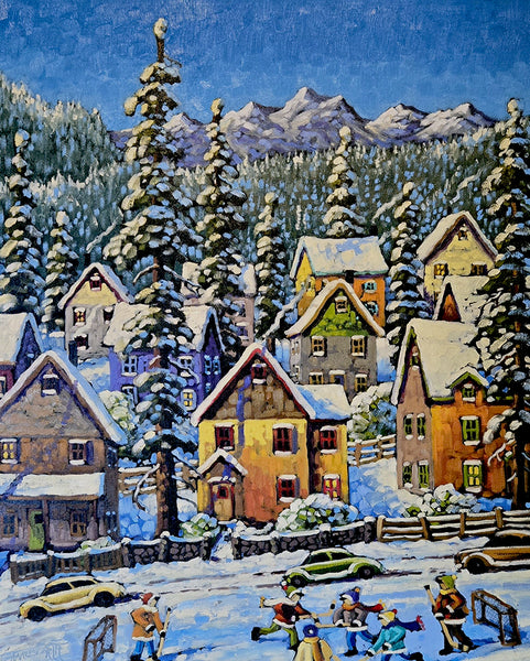 Rod Charlesworth artwork 'ALPINE TOWN, STREET HOCKEY' at Canada House Gallery