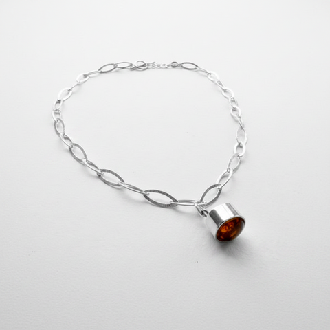 SILVER AND AMBER CHARM NECKLACE