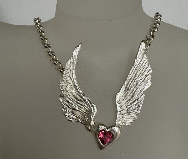 Brigitte Hopkins artwork 'PINK TOURMALINE FLYING HEART NECKLACE' at Canada House Gallery