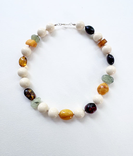 . NESHKA artwork 'AMBER, BONE AND MOUNTAIN CRYSTAL NECKLACE' at Canada House Gallery