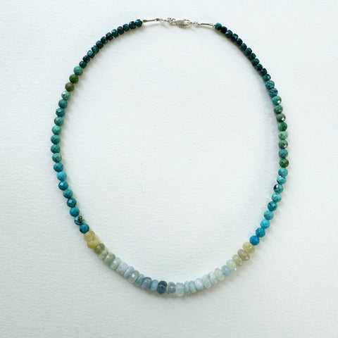 FACETED AQUAMARINE, TURQUOISE AND EMERALD