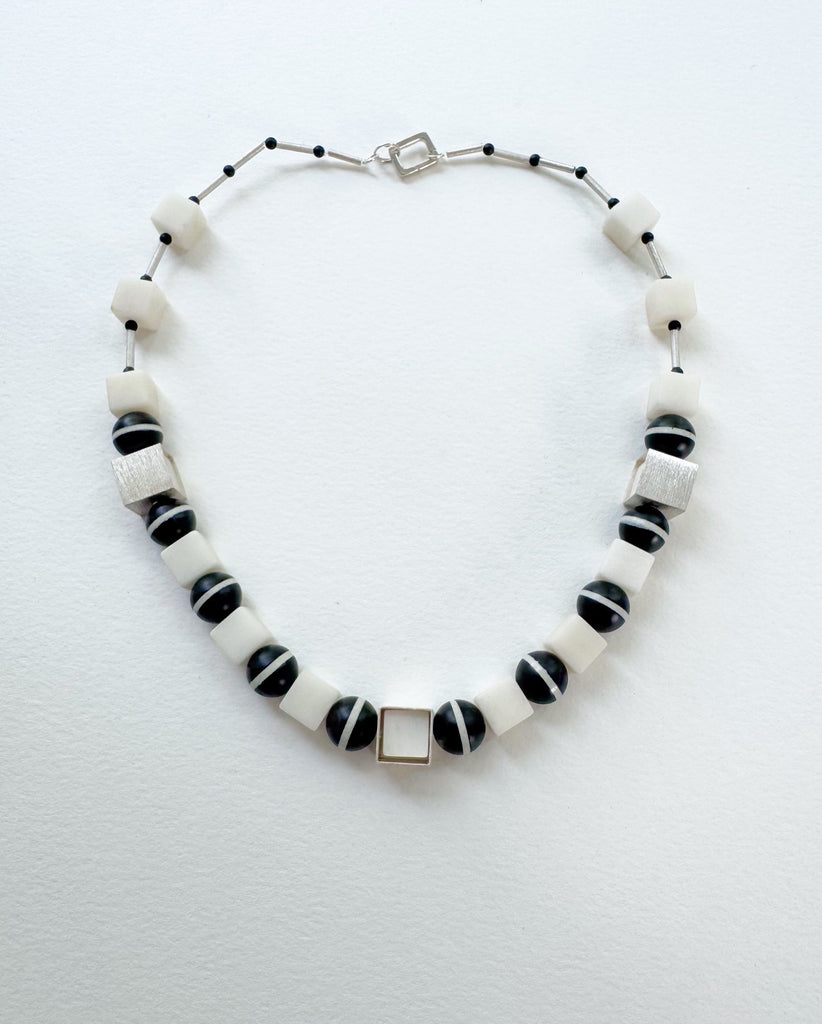 . NESHKA artwork 'WHITE AGATE AND BLACK STRIPED AGATE NECKLACE' at Canada House Gallery