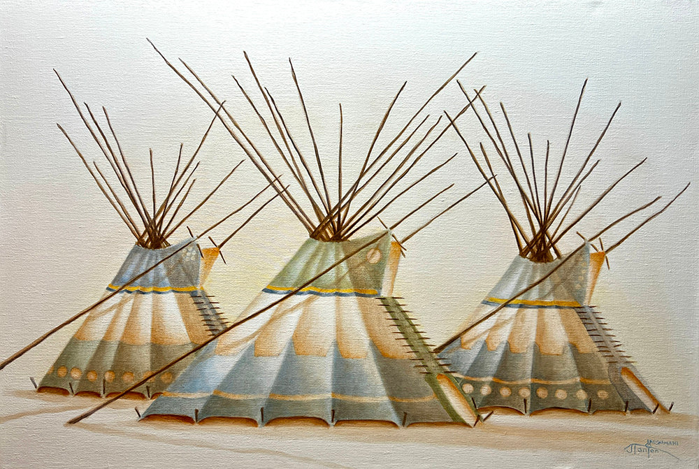 Janice Iniskim-Aki Tanton artwork 'PEACEFULL CAMP' at Canada House Gallery