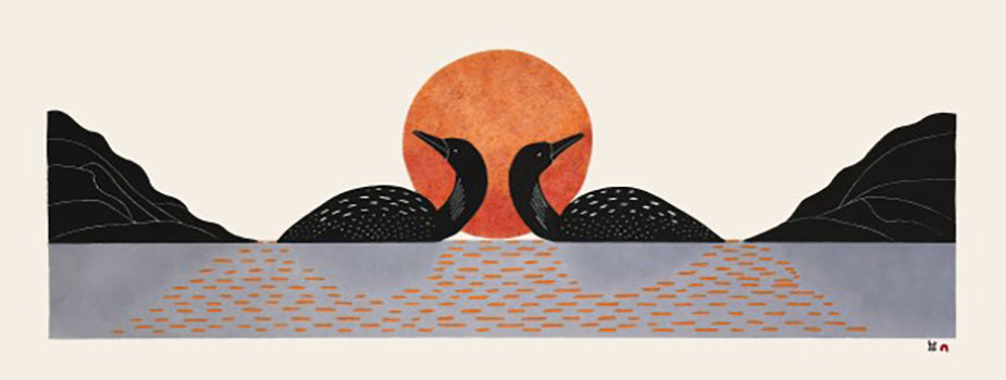 Quvianaqtuk Pudlat artwork 'SHIMMERING LOONS' at Canada House Gallery