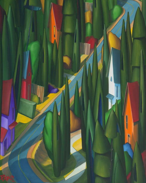Glenn Payan artwork 'HOMES ON A HILL' available at Canada House Gallery - Banff, Alberta