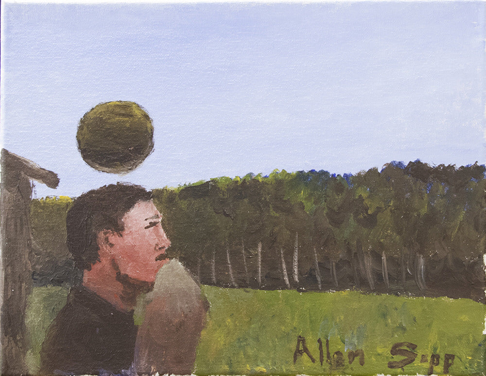 Allen Sapp artwork 'UNTITLED - BOUNCING A BALL  CIRCA 2010' available at Canada House Gallery - Banff, Alberta
