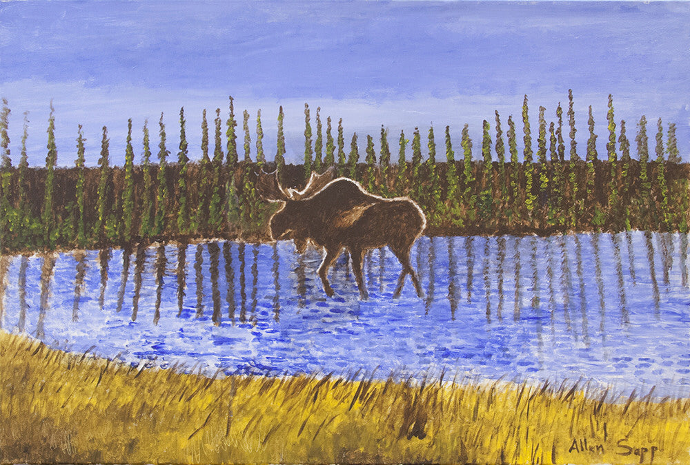 Allen Sapp artwork 'UNTITLED - MOOSE  CIRCA MID 2000'S' available at Canada House Gallery - Banff, Alberta