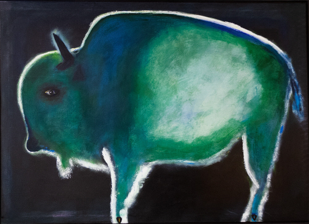 Jimmy Wright artwork 'UNTITLED - GREEN BISON  1993' available at Canada House Gallery - Banff, Alberta