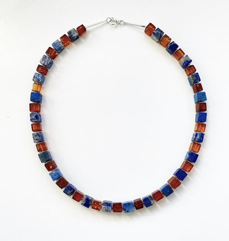 LAPIS AND AMBER NECKLACE #1116